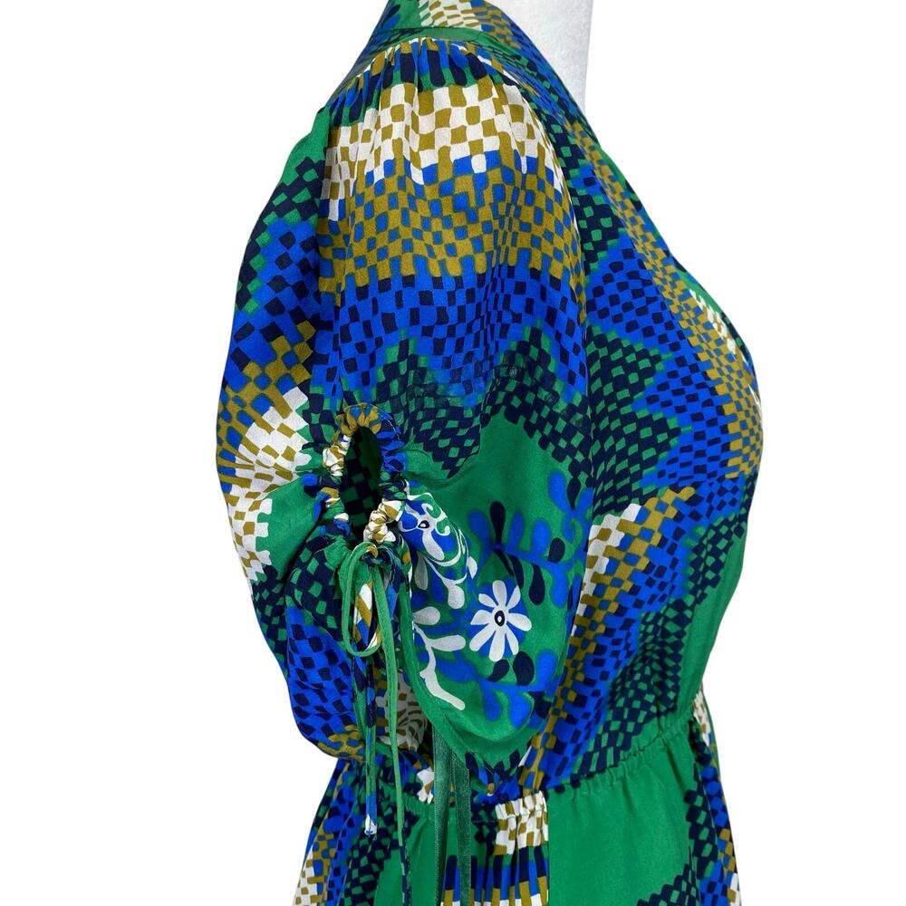 Anthropologie MOULINETTE SOEURS Silk Dress Green Blue Rainforest Morning Sz 2 - Picture 5 of 12